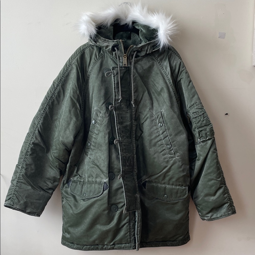 Supreme washed satin parka green gore-tex windstopper size medium green